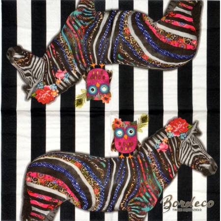 Serwetka do decoupage DUNI zebra z sową 33x33cm